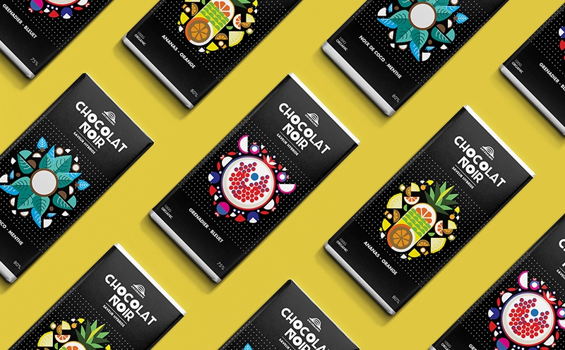 巧克力插畫(huà)包裝，采用扁平水果的插畫(huà)風(fēng)格為產(chǎn)品做系列產(chǎn)品包裝